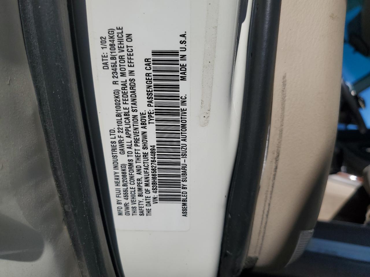 Photo 11 VIN: 4S3BH665627644894 - SUBARU LEGACY 