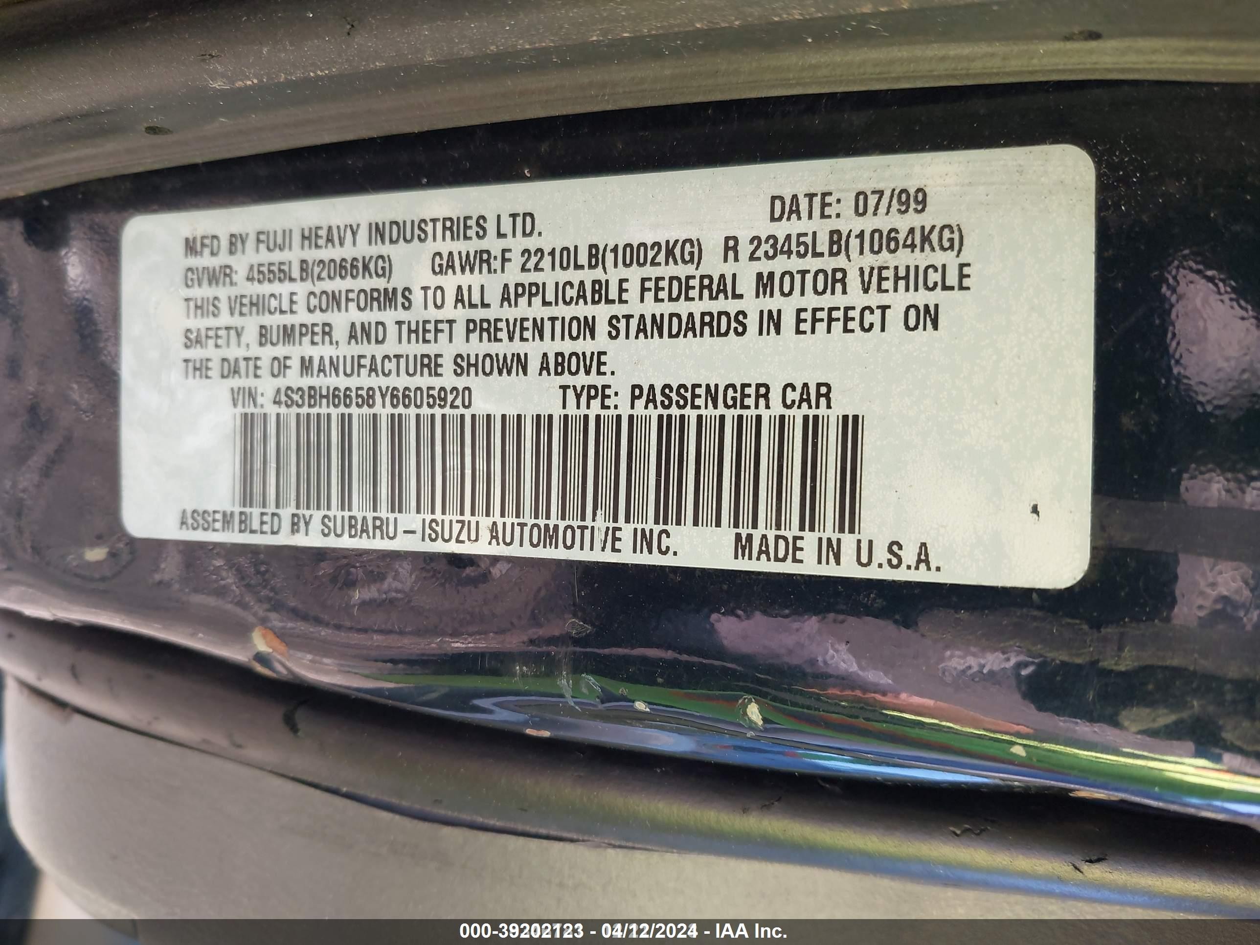 Photo 9 VIN: 4S3BH6658Y6605920 - SUBARU OUTBACK 