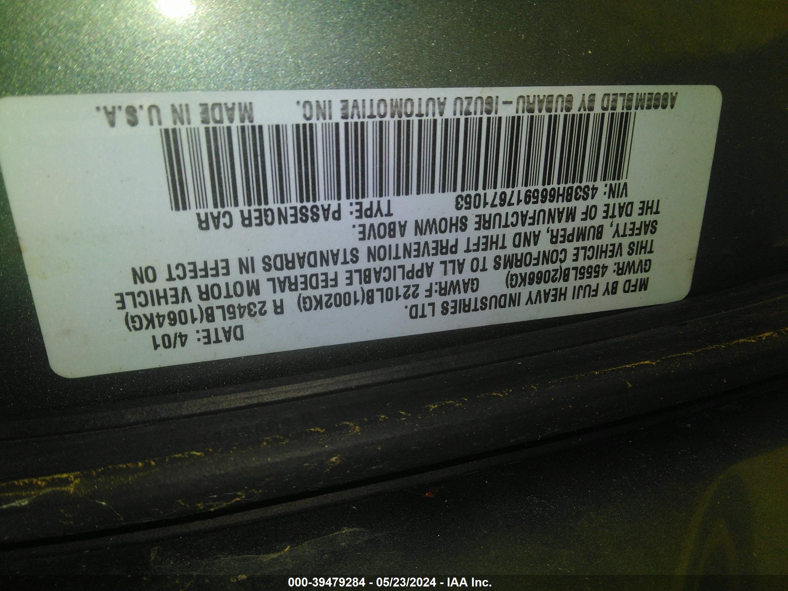 Photo 8 VIN: 4S3BH665917671053 - SUBARU OUTBACK 