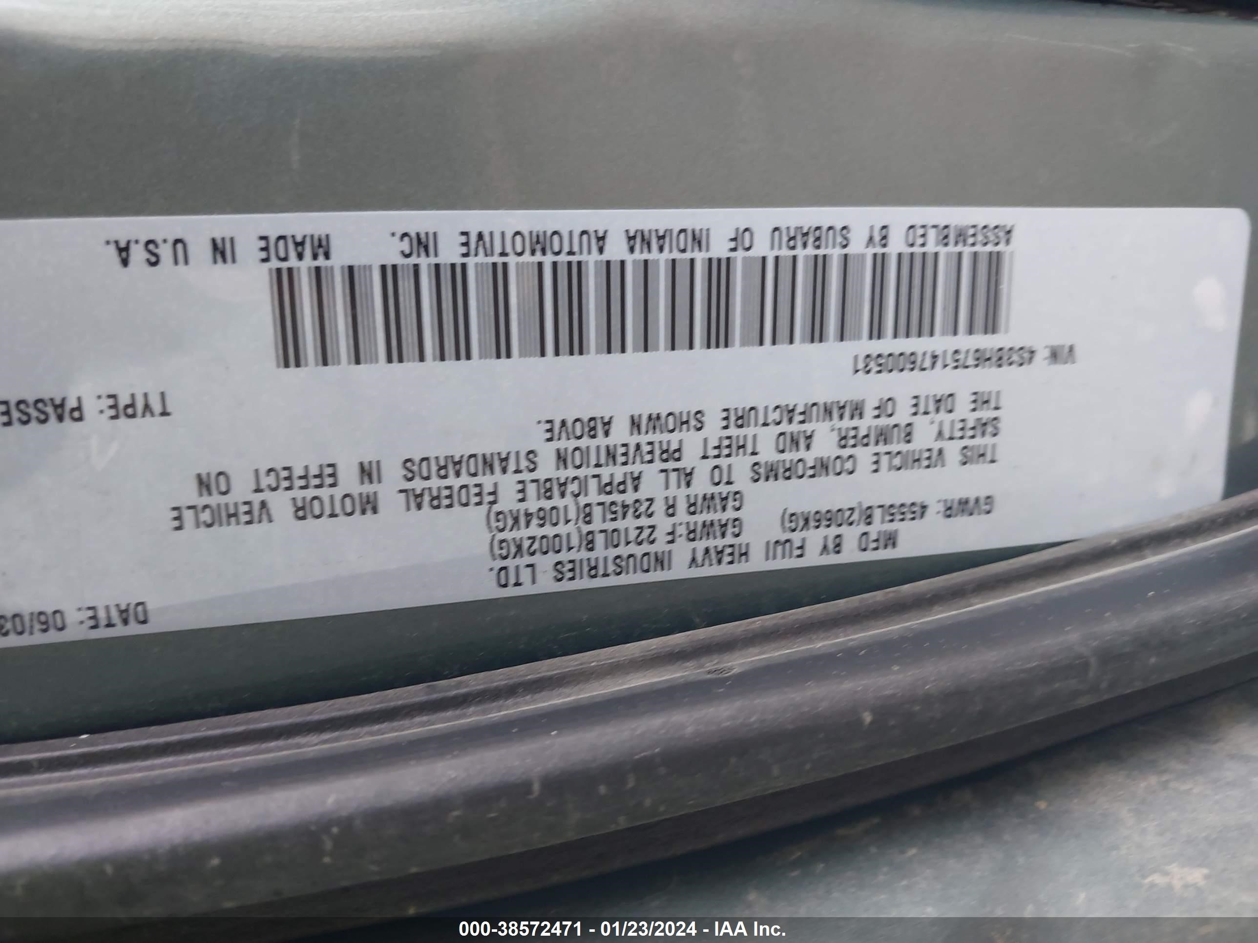 Photo 8 VIN: 4S3BH675147600531 - SUBARU OUTBACK 