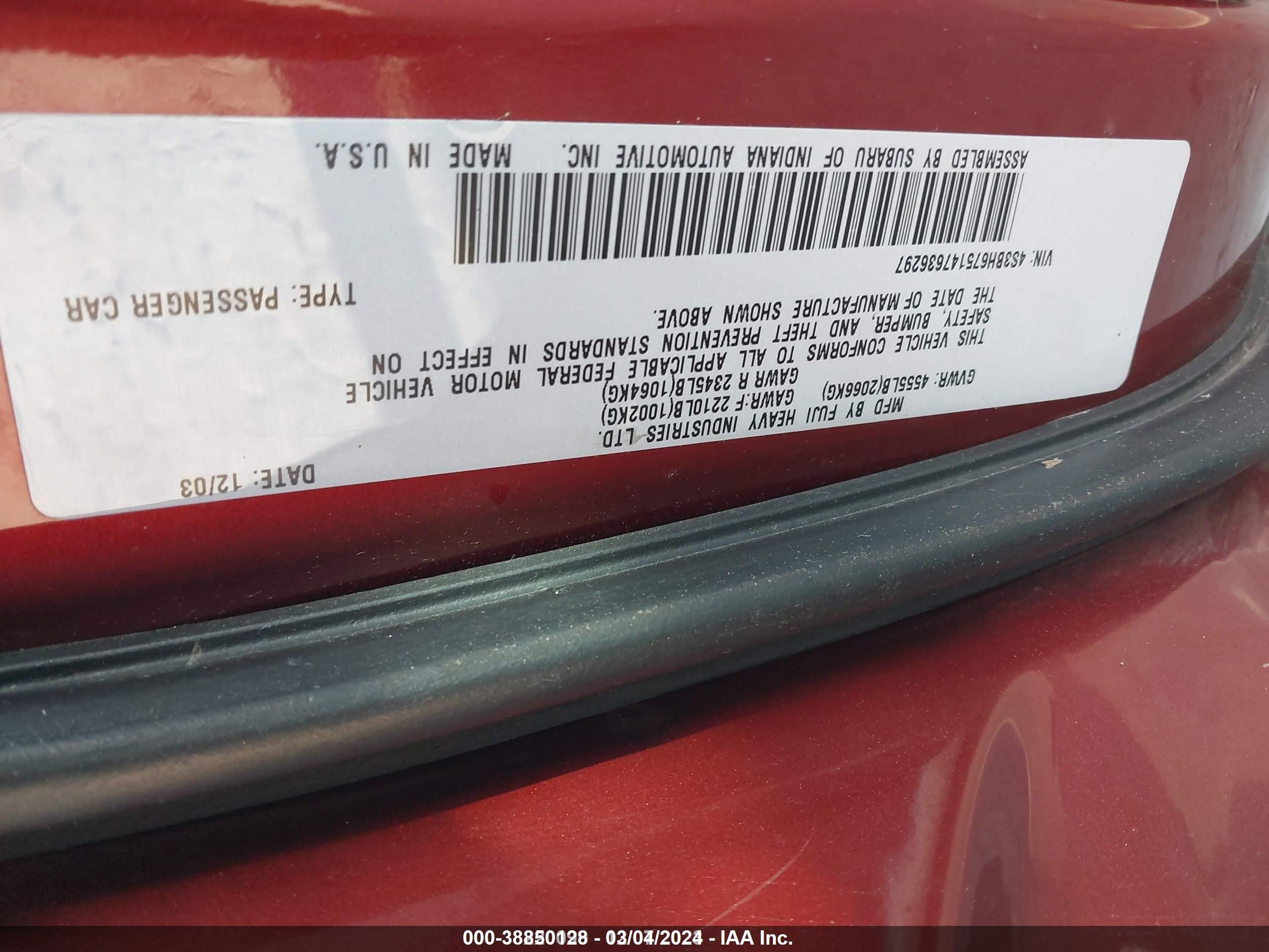 Photo 9 VIN: 4S3BH675147636297 - SUBARU OUTBACK 