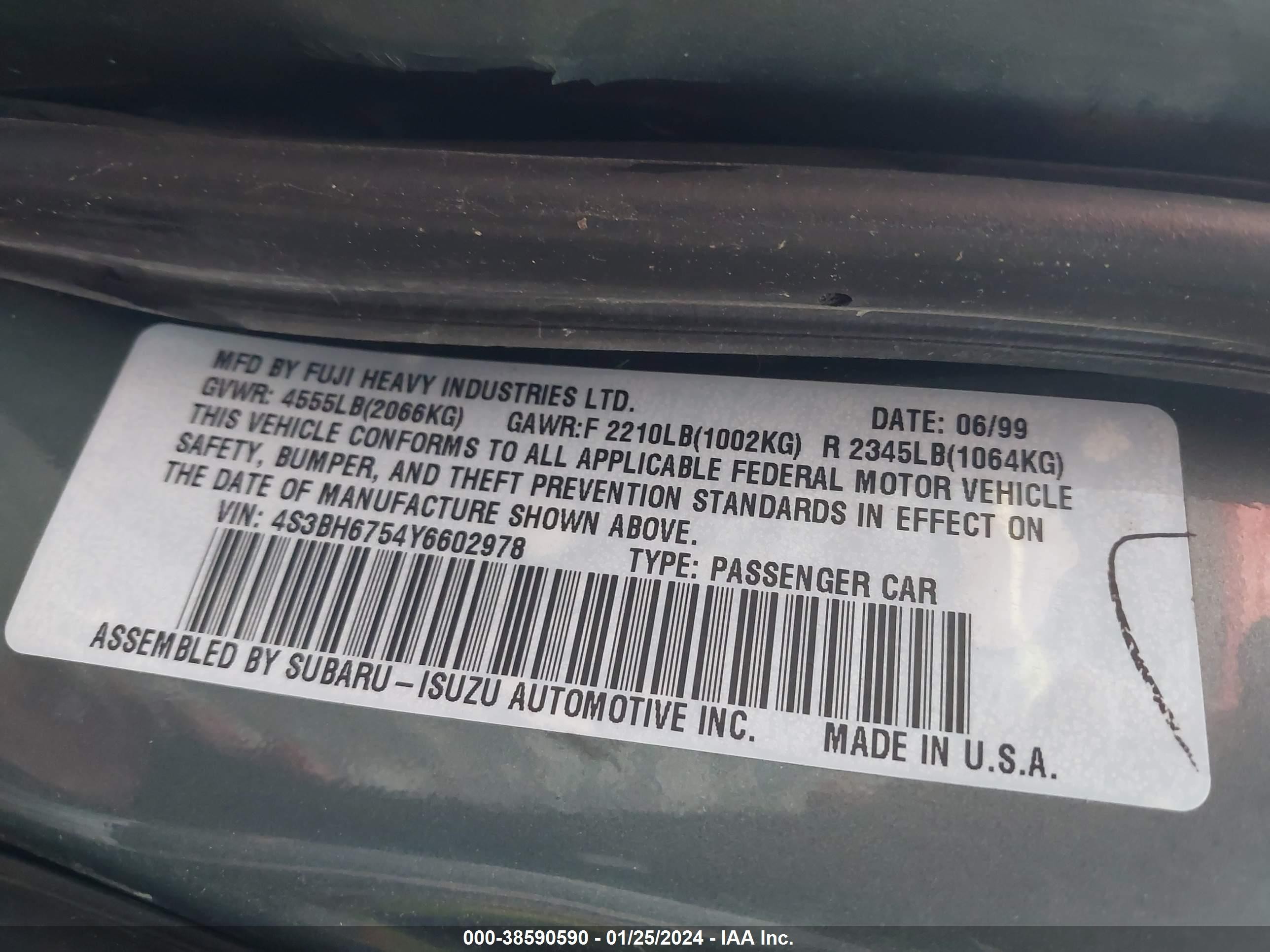 Photo 8 VIN: 4S3BH6754Y6602978 - SUBARU OUTBACK 