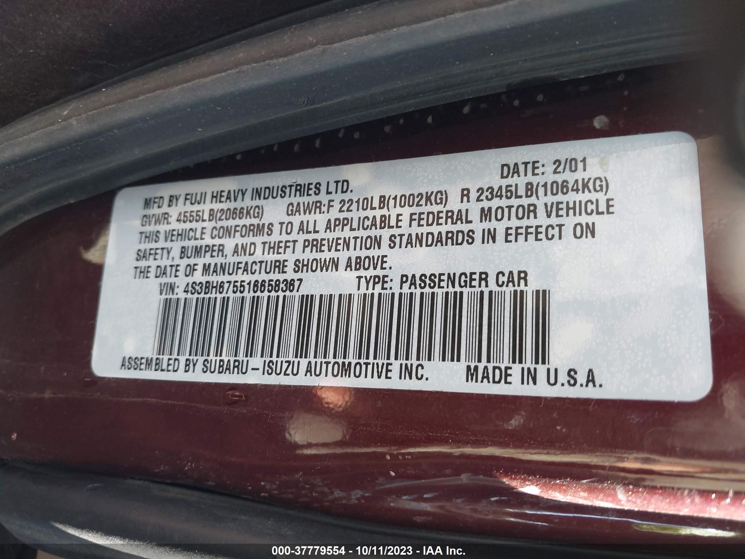 Photo 8 VIN: 4S3BH675516658367 - SUBARU LEGACY 