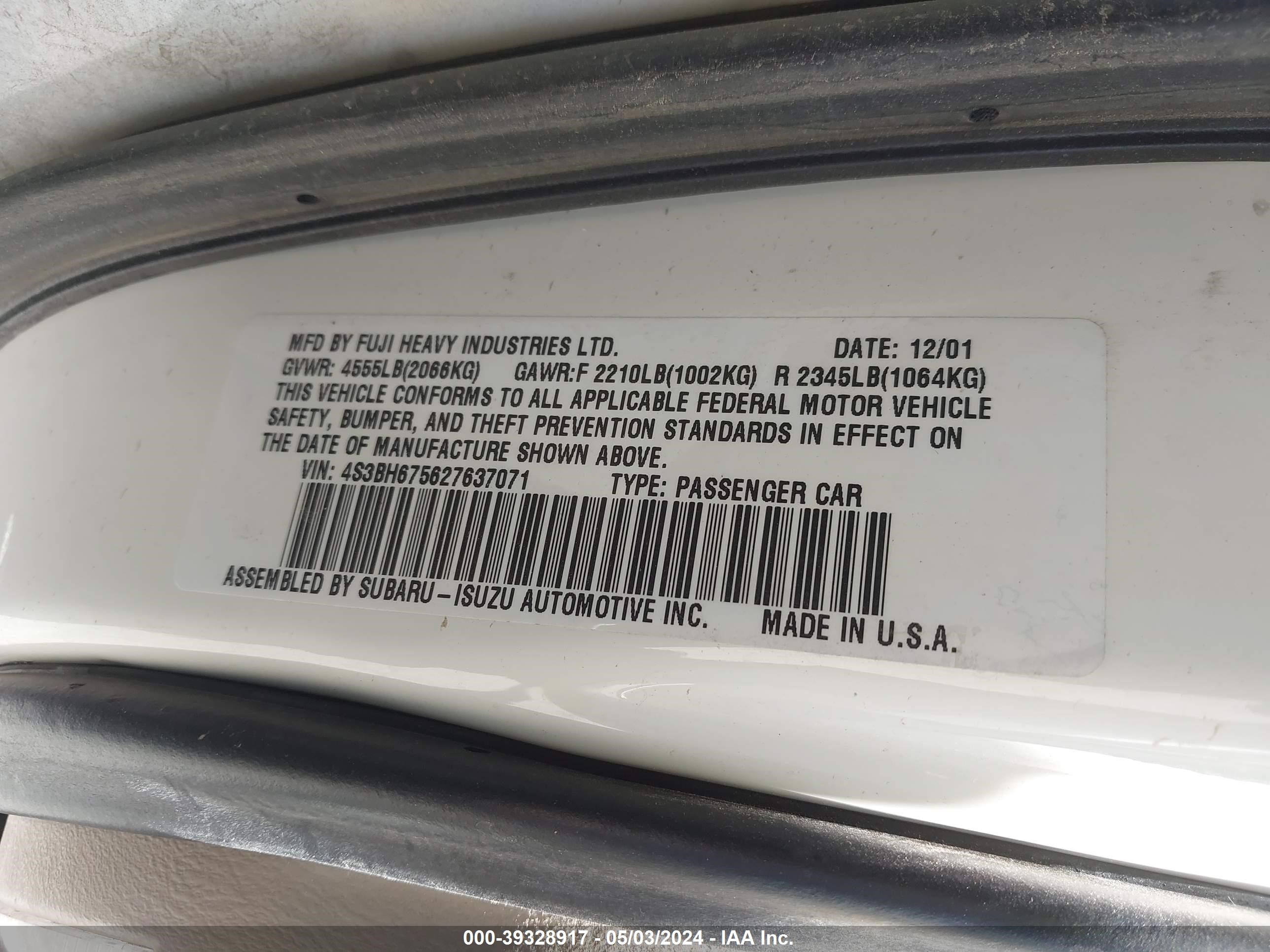 Photo 8 VIN: 4S3BH675627637071 - SUBARU OUTBACK 