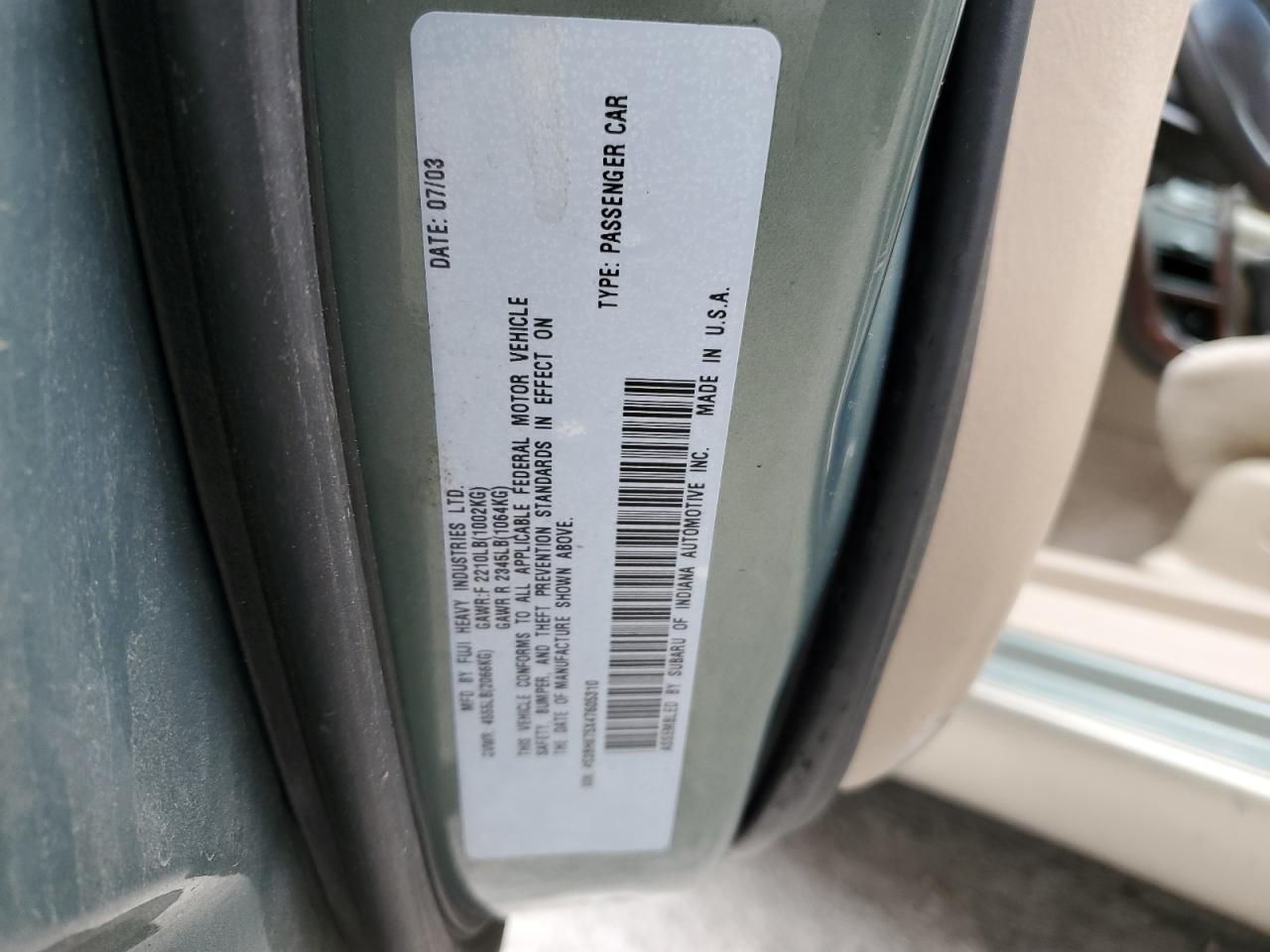 Photo 11 VIN: 4S3BH675X47605310 - SUBARU LEGACY 