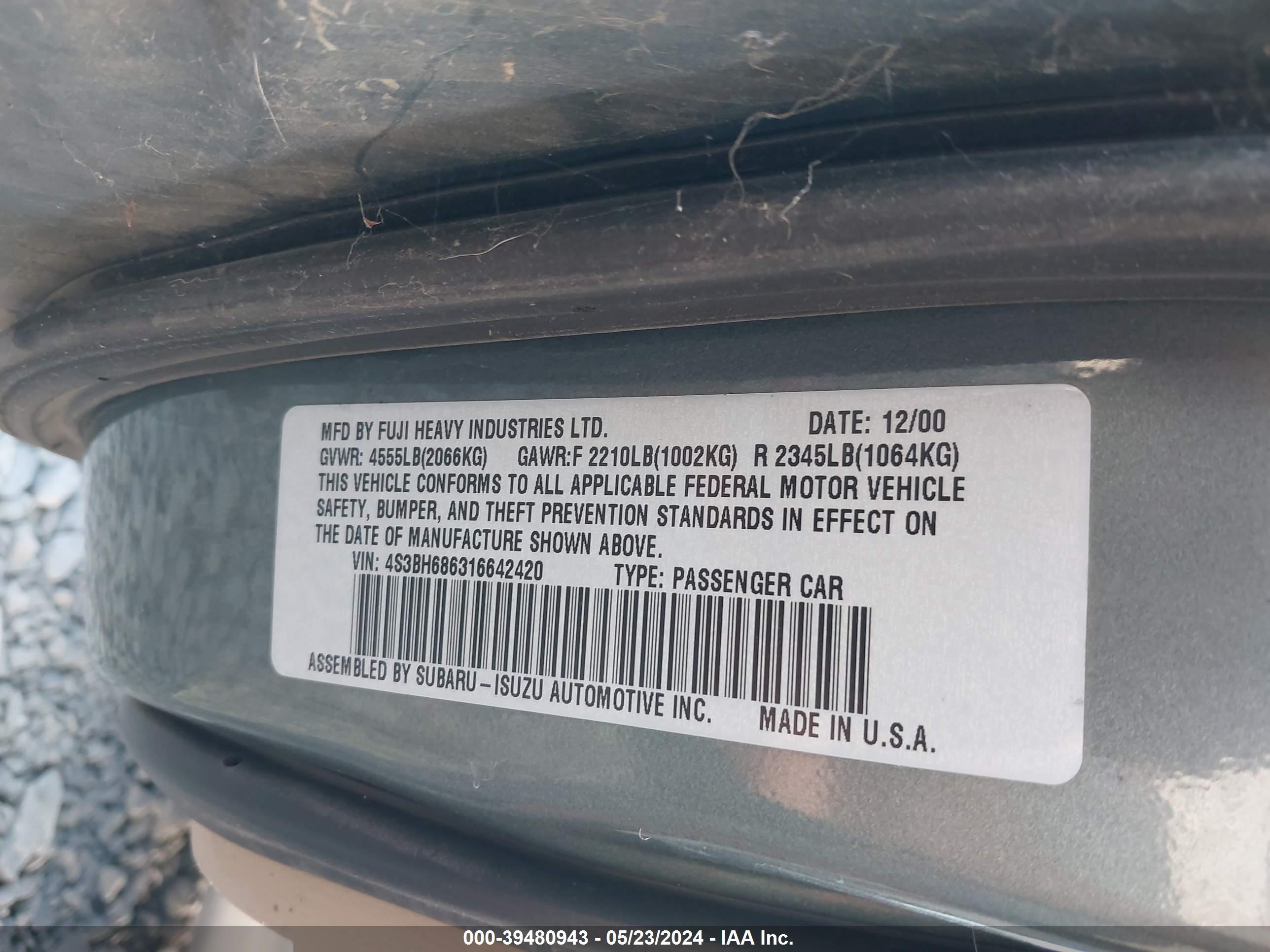 Photo 8 VIN: 4S3BH686316642420 - SUBARU OUTBACK 