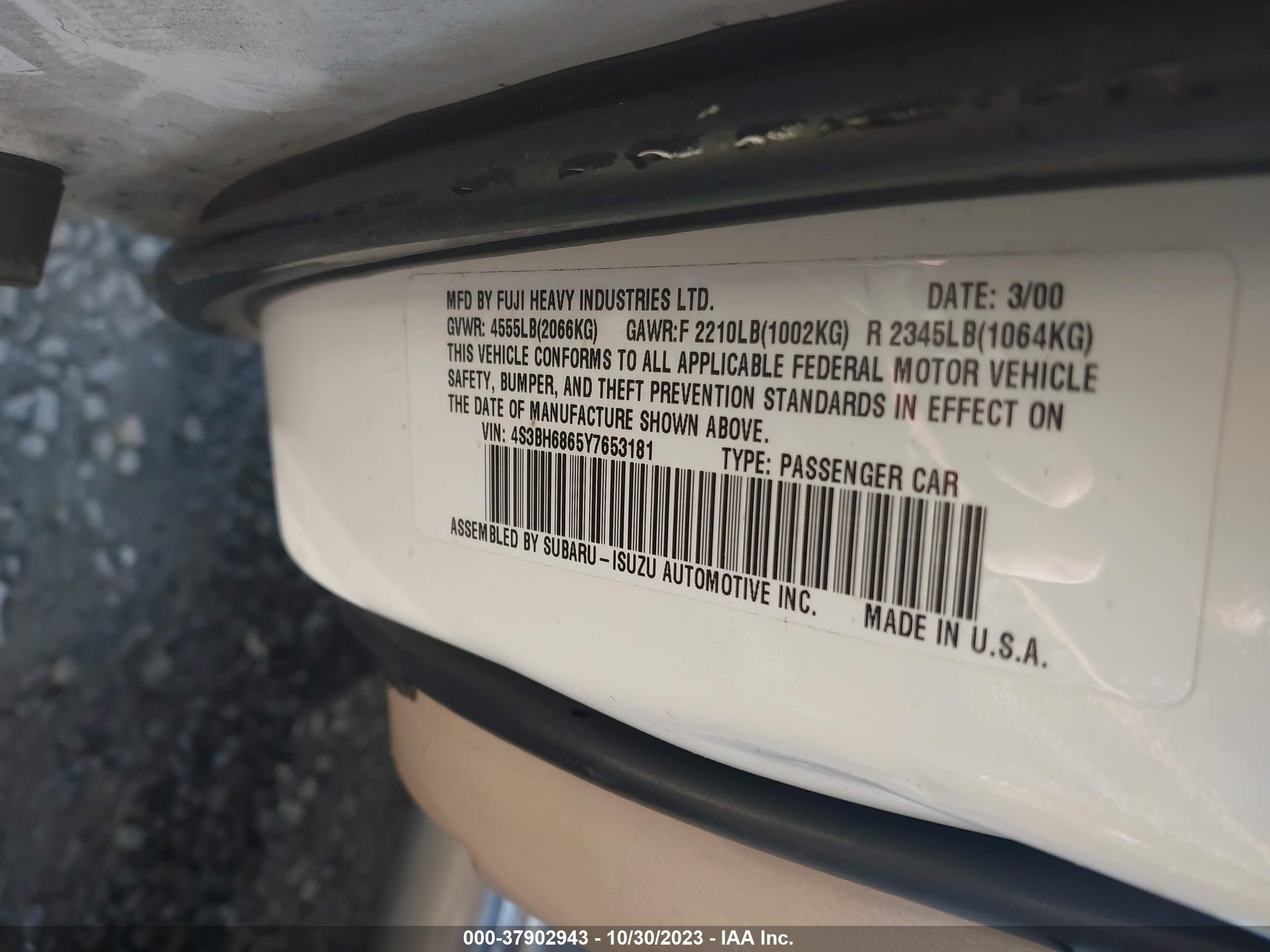 Photo 8 VIN: 4S3BH6865Y7653181 - SUBARU LEGACY 