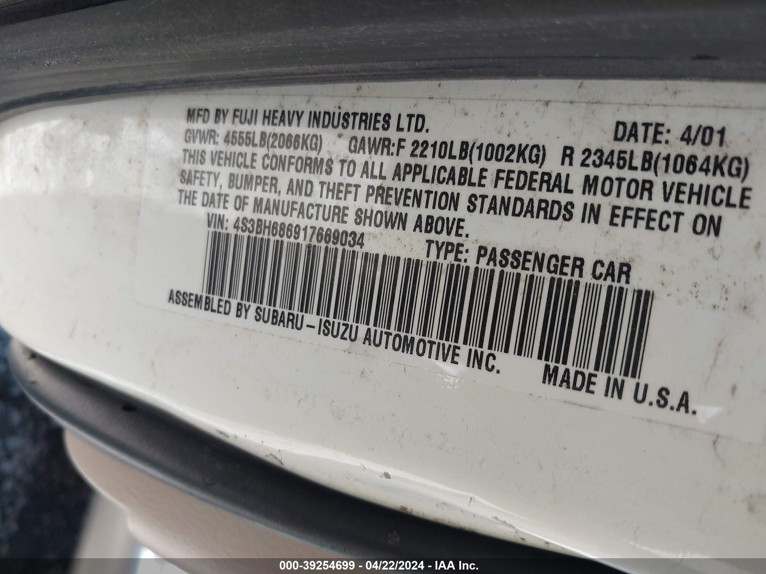 Photo 8 VIN: 4S3BH686917669034 - SUBARU OUTBACK 