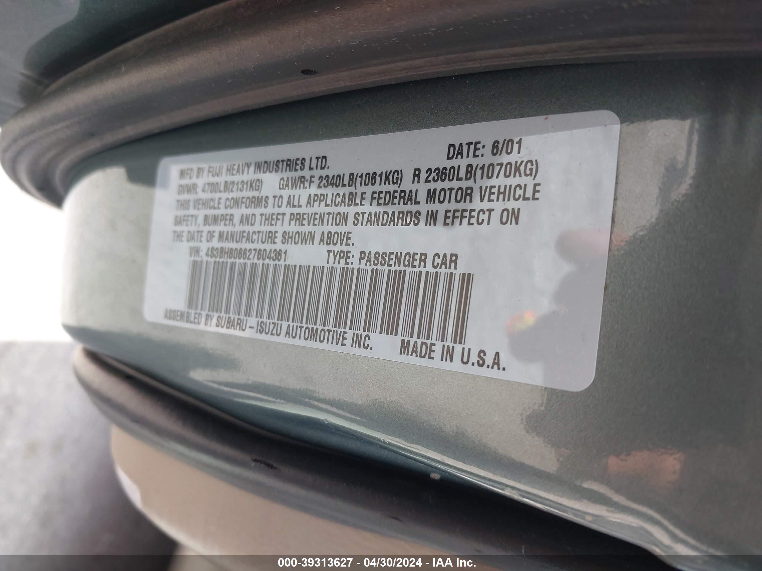 Photo 8 VIN: 4S3BH806627604361 - SUBARU OUTBACK 