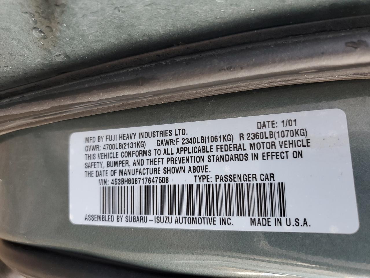 Photo 13 VIN: 4S3BH806717647508 - SUBARU LEGACY 