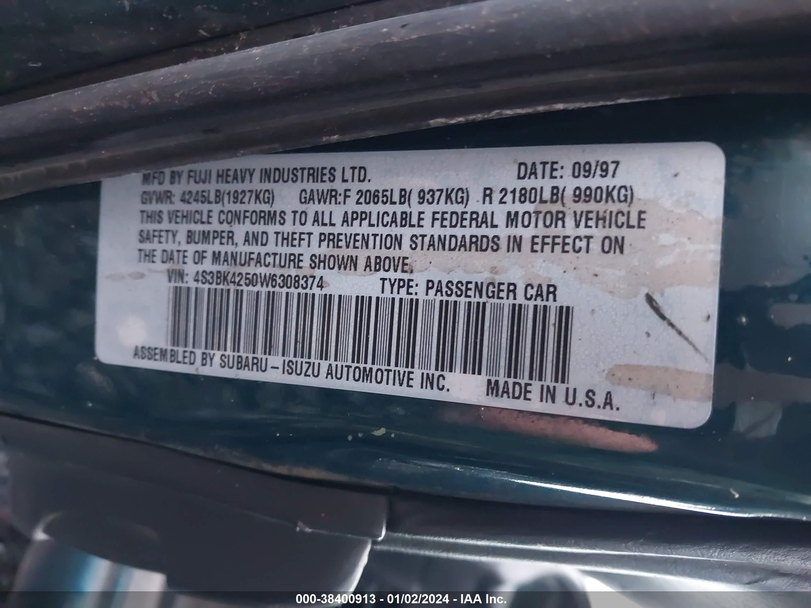 Photo 8 VIN: 4S3BK4250W6308374 - SUBARU LEGACY 