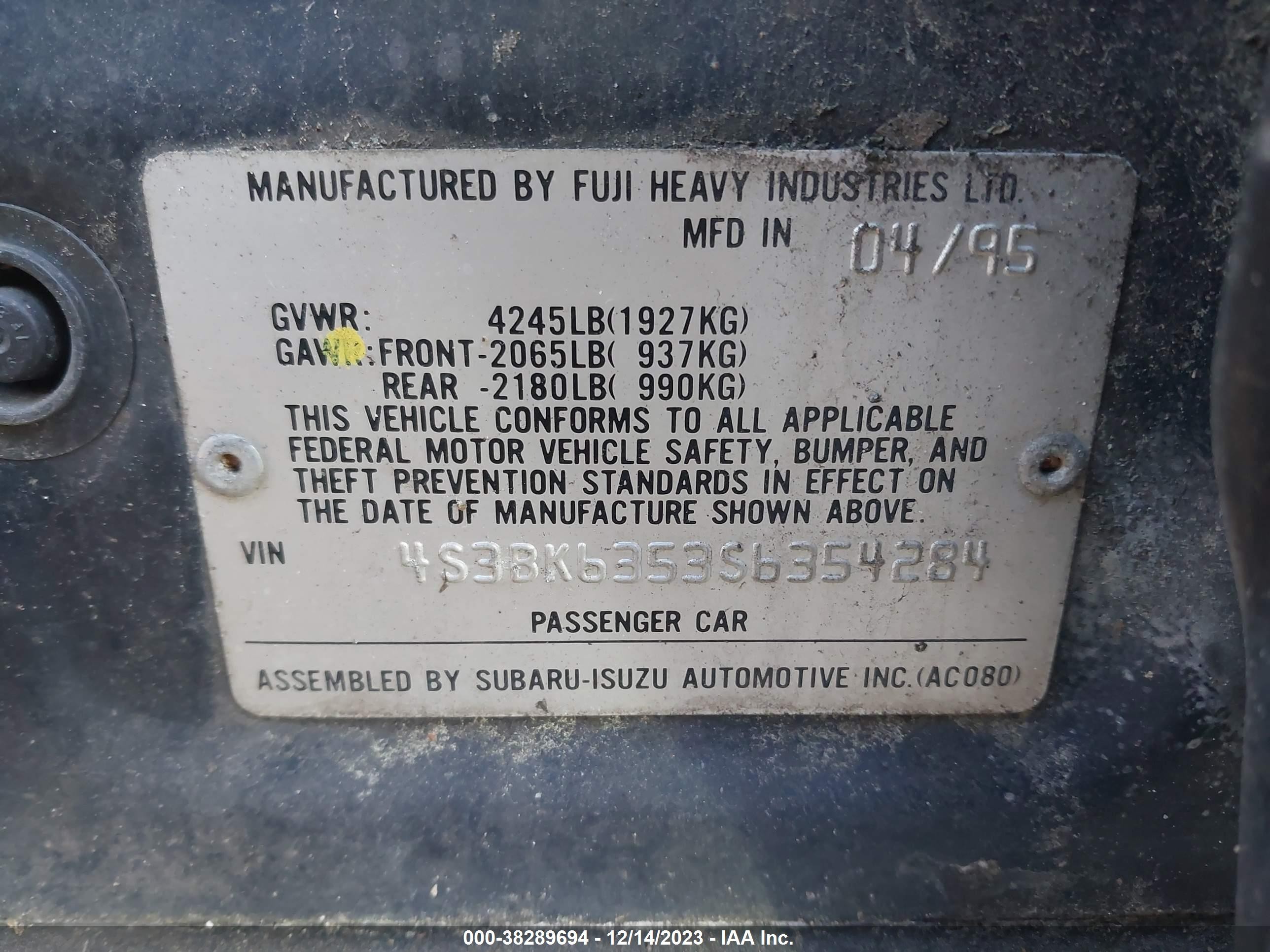 Photo 8 VIN: 4S3BK6353S6354284 - SUBARU LEGACY 