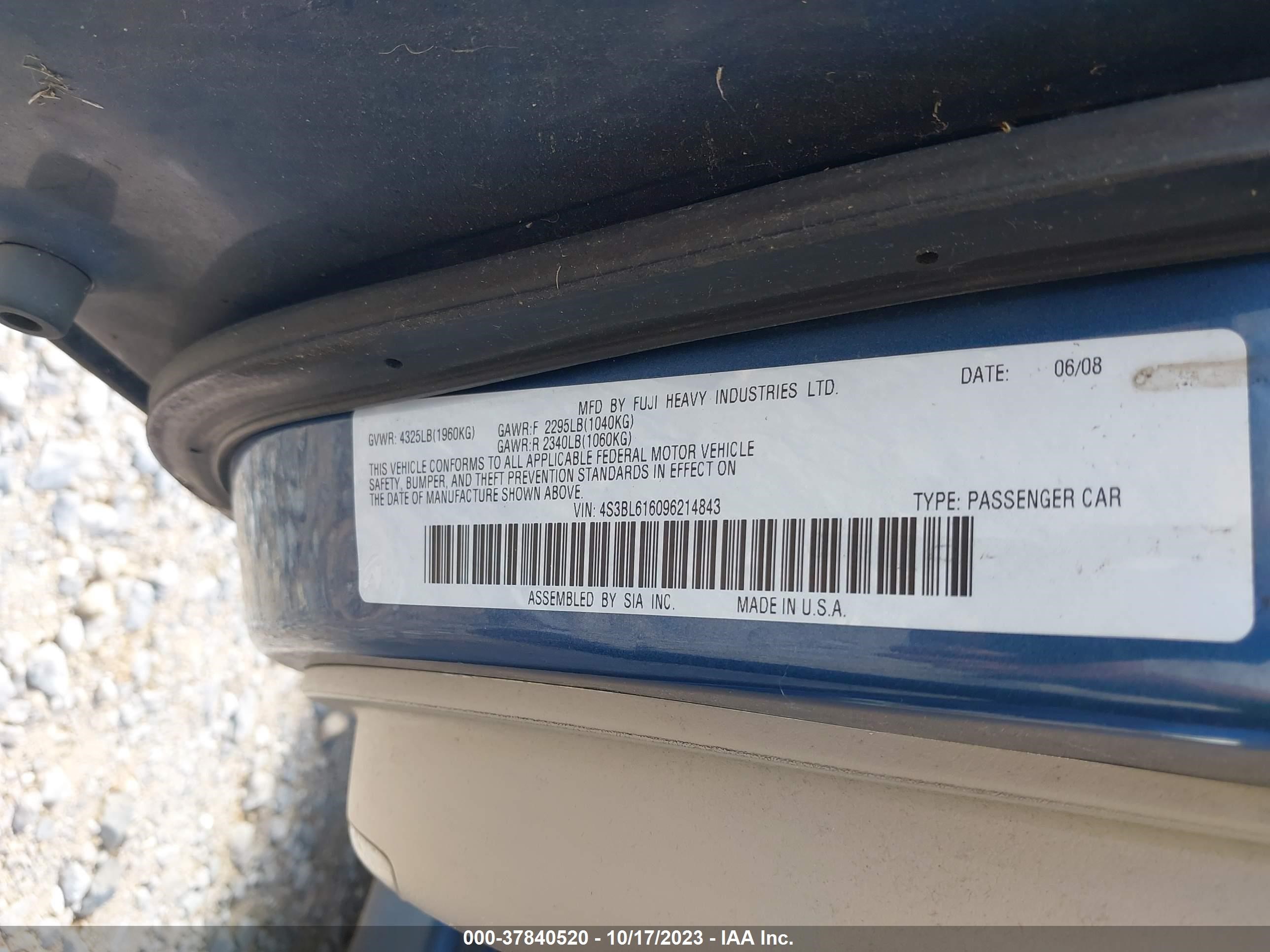 Photo 8 VIN: 4S3BL616096214843 - SUBARU LEGACY 