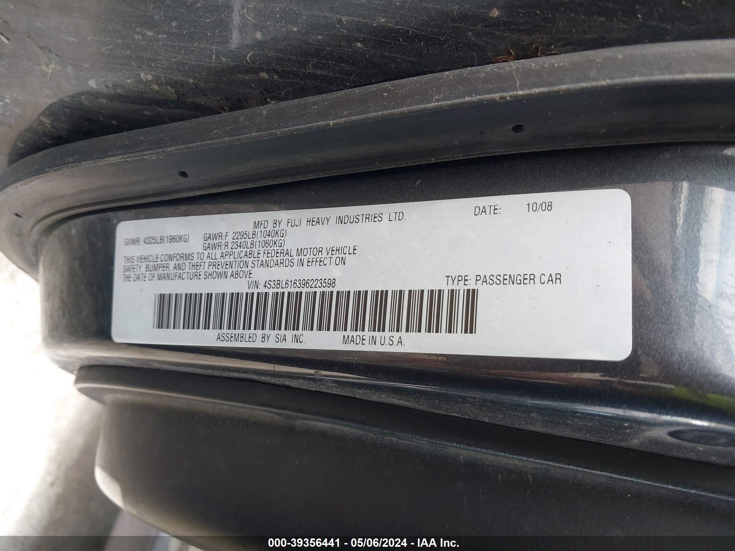 Photo 8 VIN: 4S3BL616396223598 - SUBARU LEGACY 