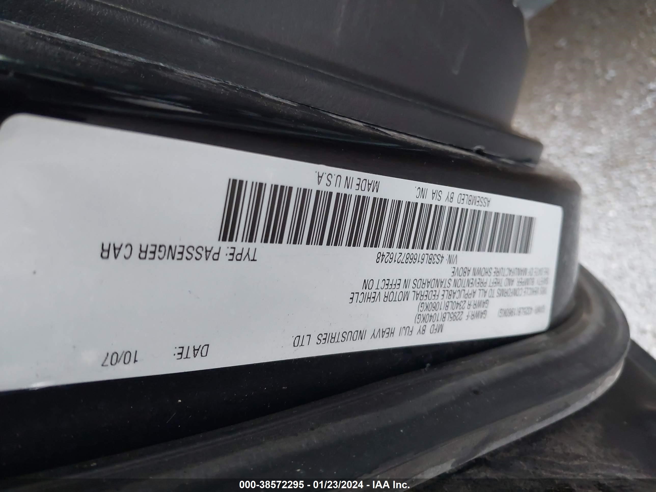 Photo 8 VIN: 4S3BL616687216248 - SUBARU LEGACY 