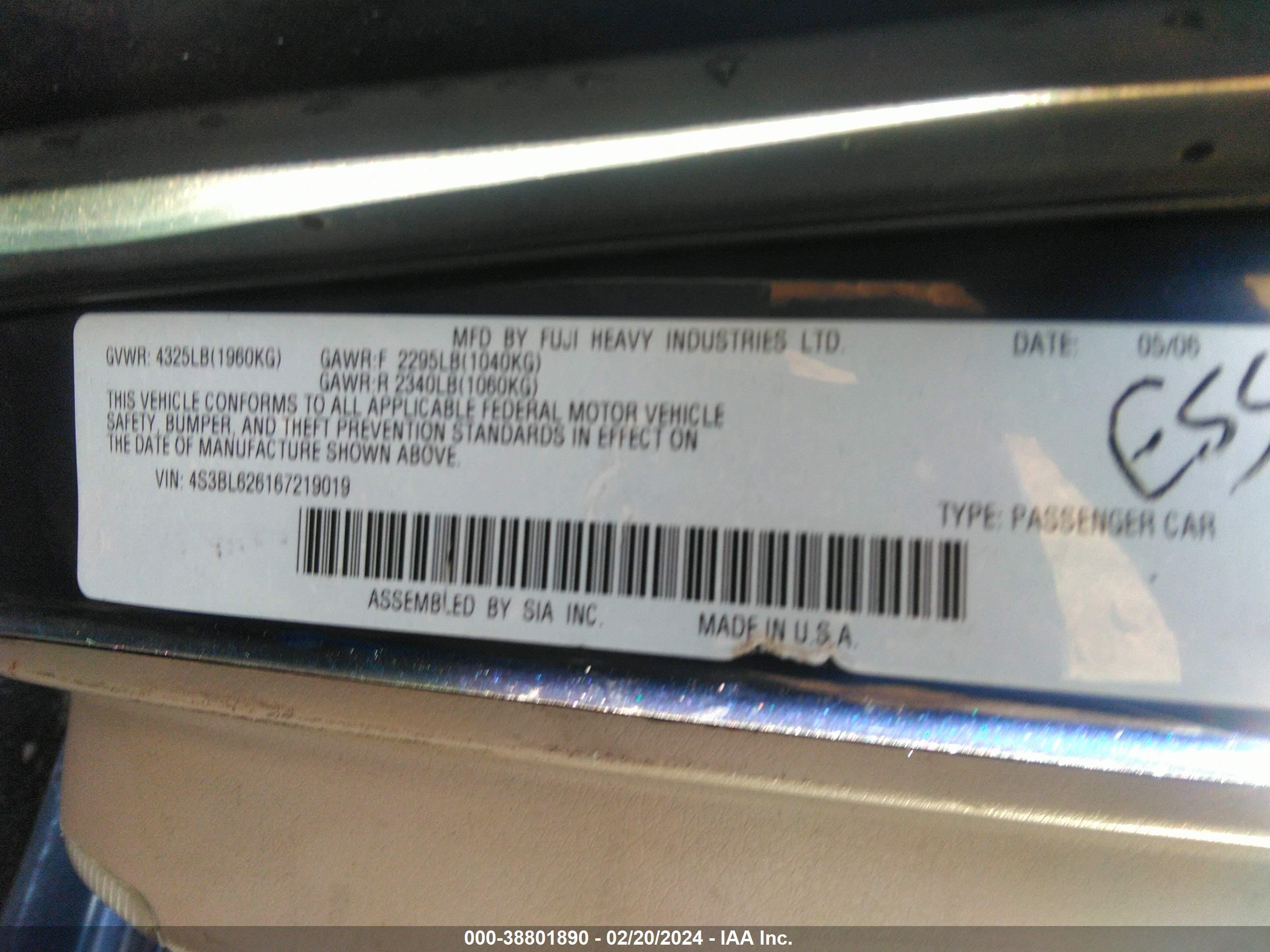 Photo 8 VIN: 4S3BL626167219019 - SUBARU LEGACY 