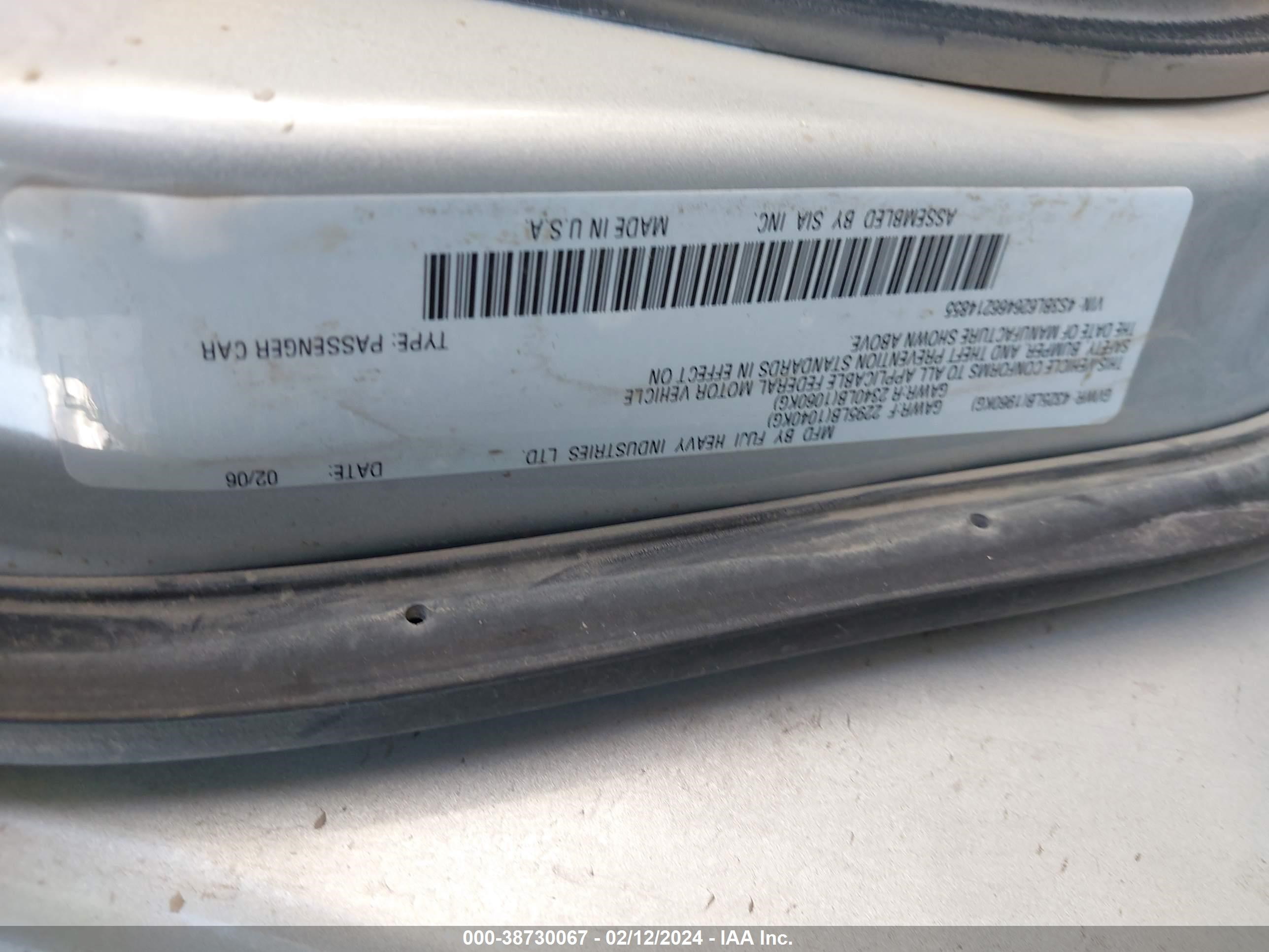 Photo 8 VIN: 4S3BL626466214855 - SUBARU LEGACY 