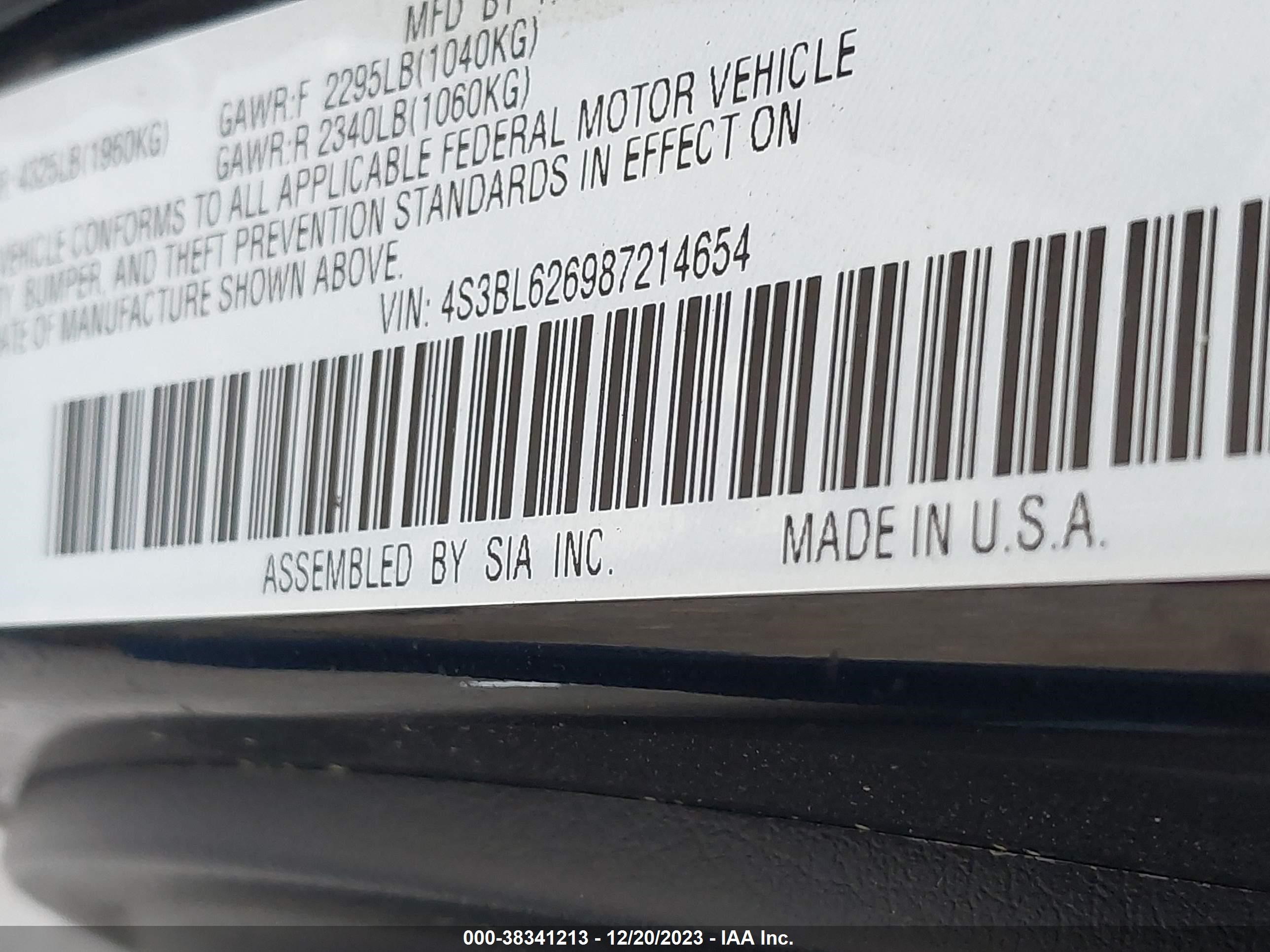 Photo 8 VIN: 4S3BL626987214654 - SUBARU LEGACY 