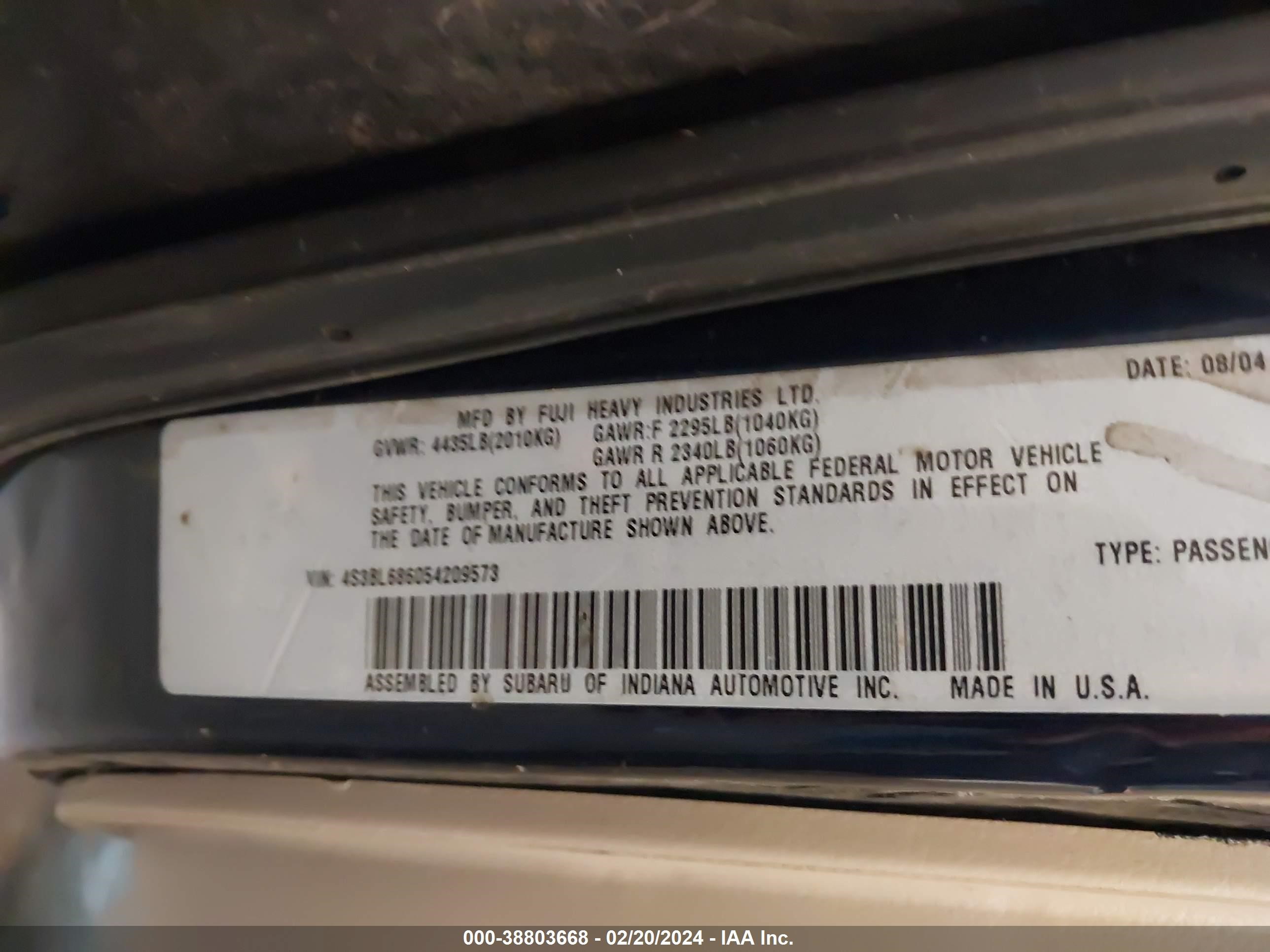 Photo 8 VIN: 4S3BL676154217232 - SUBARU LEGACY 