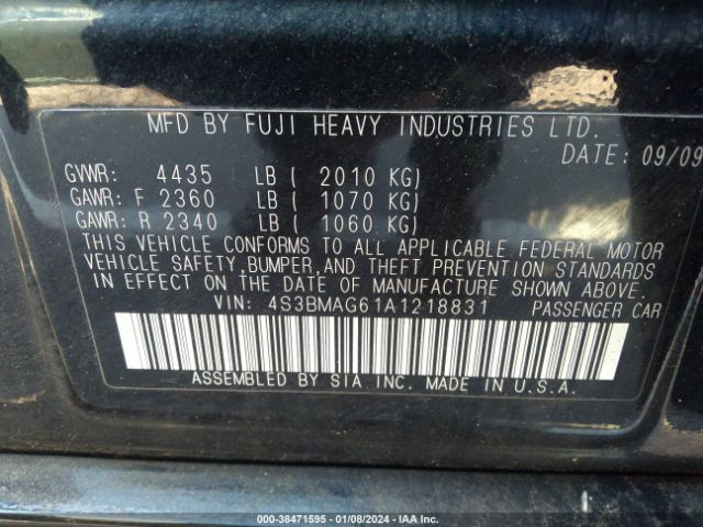 Photo 8 VIN: 4S3BMAG61A1218831 - SUBARU LEGACY 