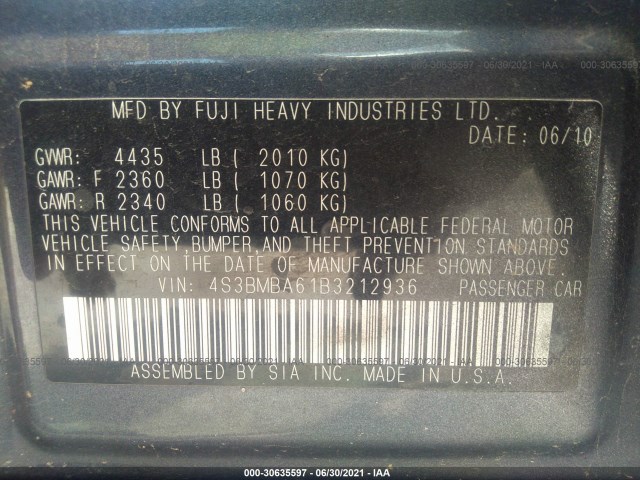 Photo 8 VIN: 4S3BMBA61B3212936 - SUBARU LEGACY 