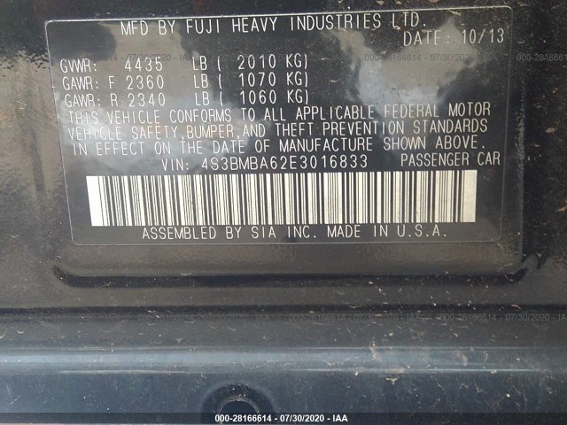 Photo 8 VIN: 4S3BMBA62E3016833 - SUBARU LEGACY 