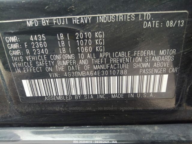 Photo 8 VIN: 4S3BMBA64E3010788 - SUBARU LEGACY 