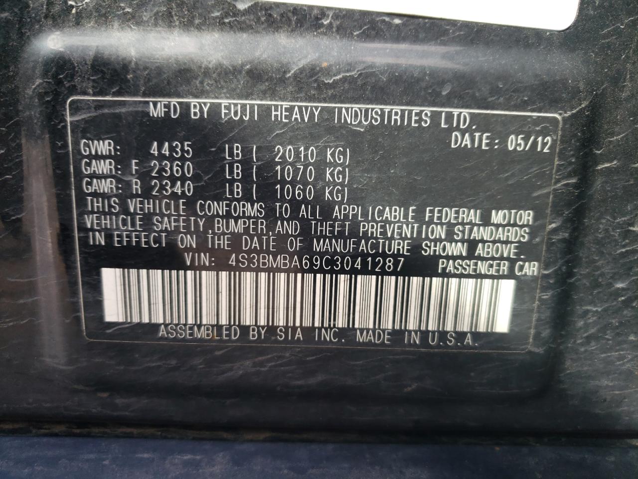 Photo 11 VIN: 4S3BMBA69C3041287 - SUBARU LEGACY 