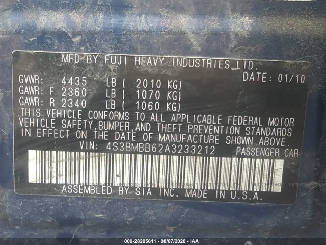 Photo 8 VIN: 4S3BMBB62A3233212 - SUBARU LEGACY 