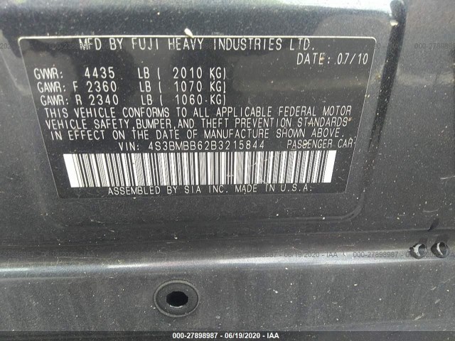 Photo 8 VIN: 4S3BMBB62B3215844 - SUBARU LEGACY 