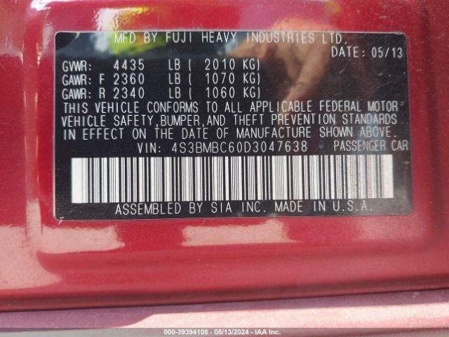 Photo 8 VIN: 4S3BMBC60D3047638 - SUBARU LEGACY 