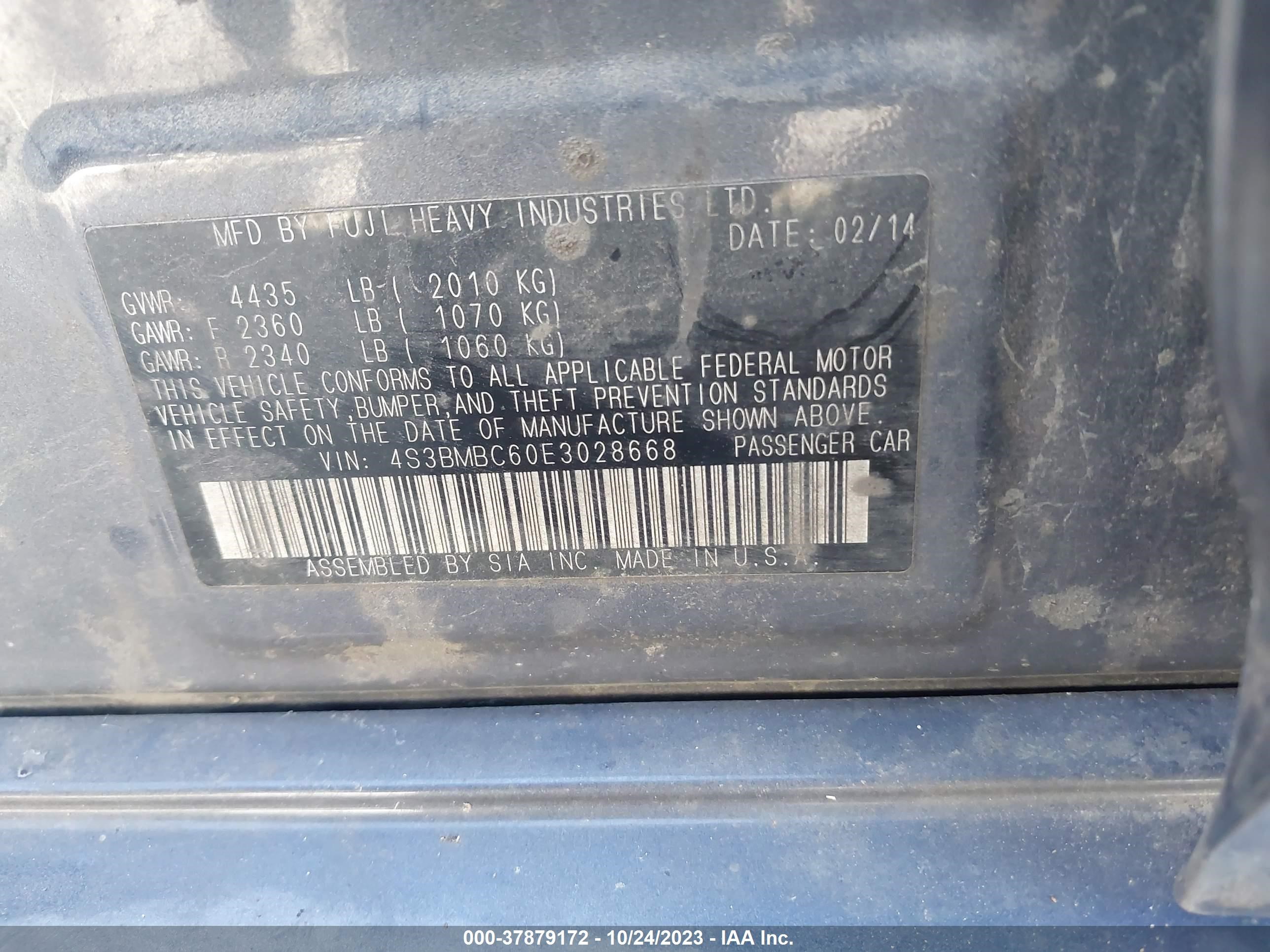 Photo 8 VIN: 4S3BMBC60E3028668 - SUBARU LEGACY 