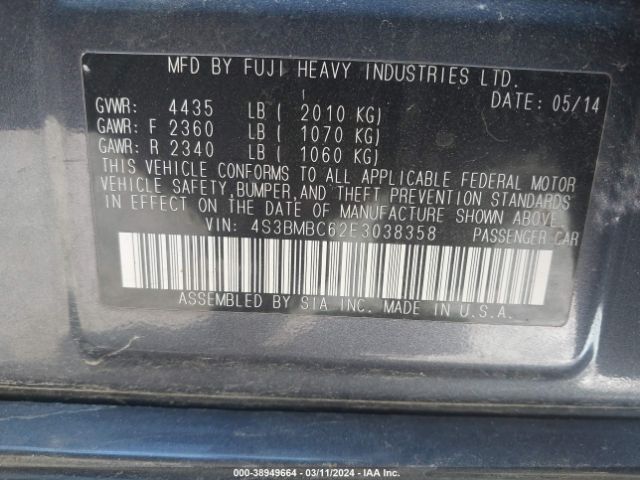 Photo 8 VIN: 4S3BMBC62E3038358 - SUBARU LEGACY 