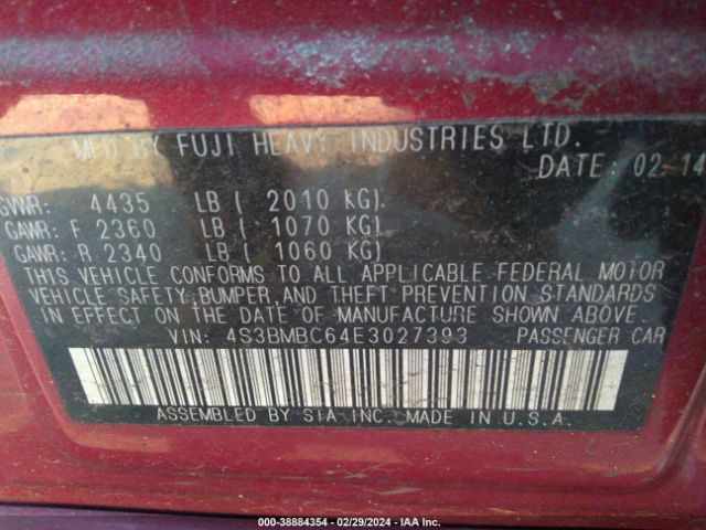 Photo 8 VIN: 4S3BMBC64E3027393 - SUBARU LEGACY 