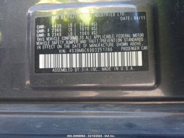 Photo 8 VIN: 4S3BMBC69B3251786 - SUBARU LEGACY 