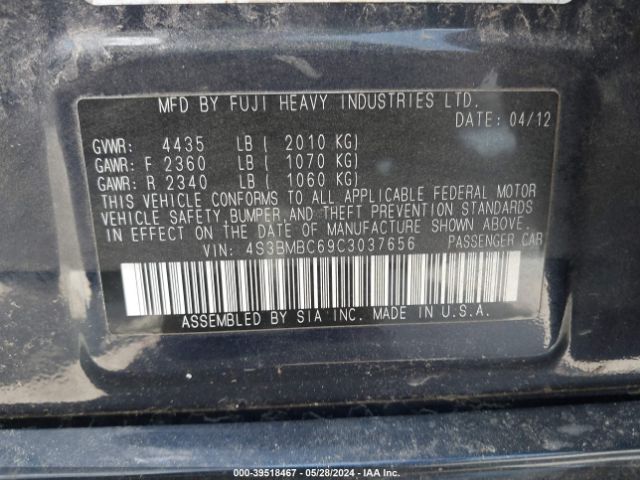 Photo 8 VIN: 4S3BMBC69C3037656 - SUBARU LEGACY 