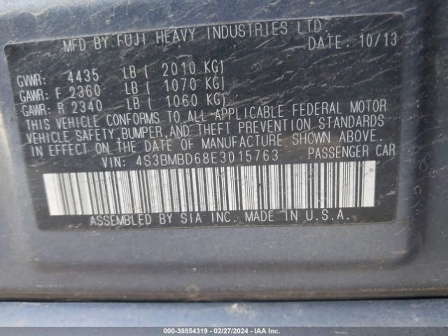 Photo 8 VIN: 4S3BMBD68E3015763 - SUBARU LEGACY 