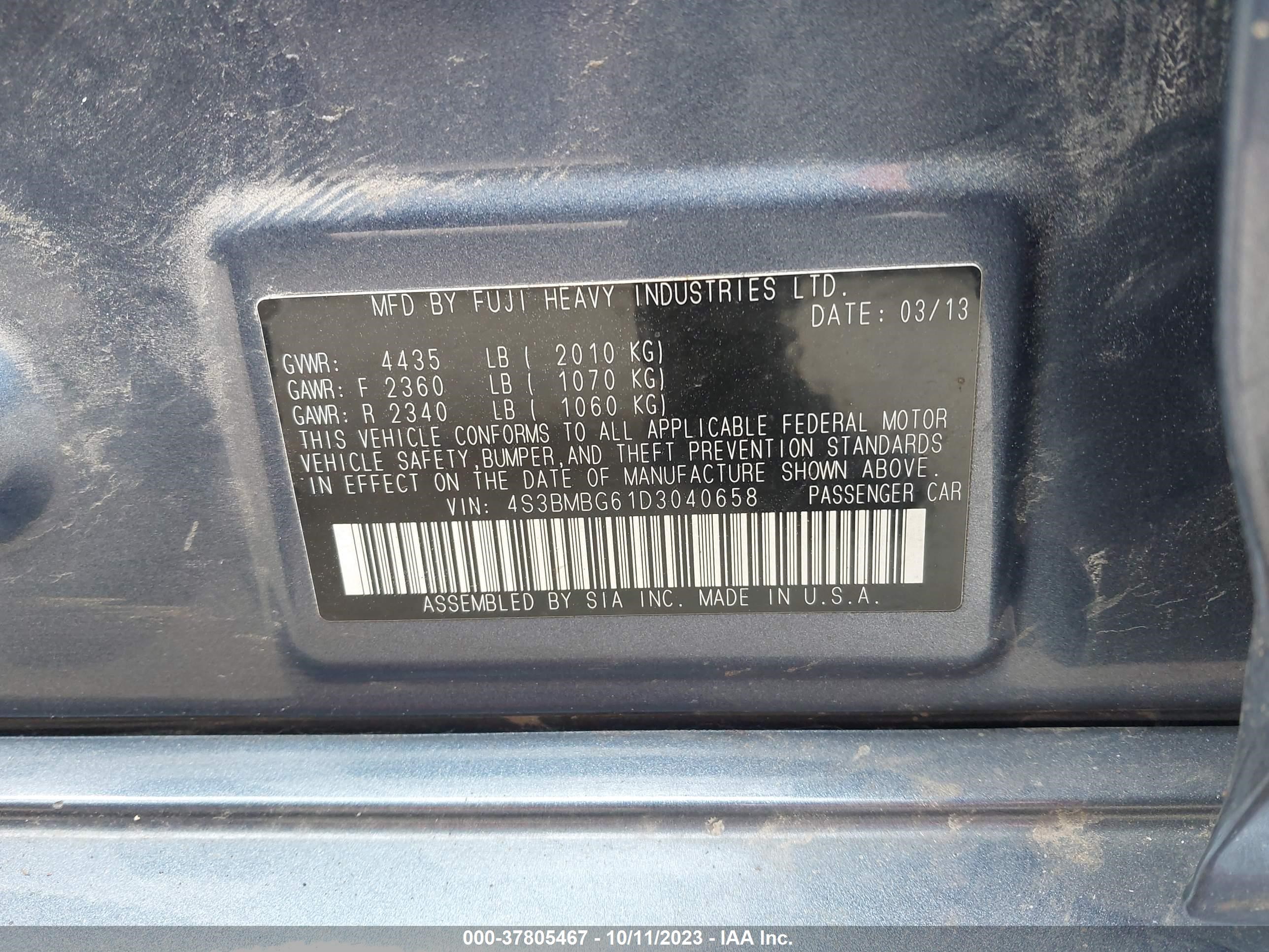 Photo 8 VIN: 4S3BMBG61D3040658 - SUBARU LEGACY 