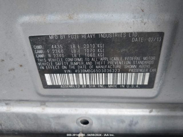 Photo 8 VIN: 4S3BMBG65D3036323 - SUBARU LEGACY 