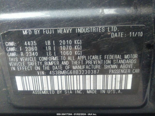 Photo 8 VIN: 4S3BMBG68B3230387 - SUBARU LEGACY 