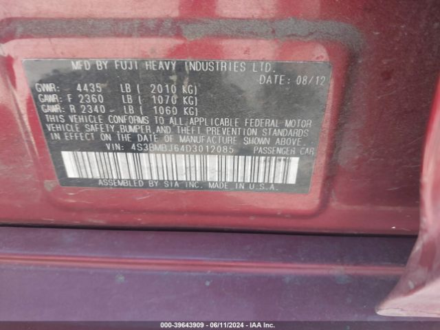 Photo 8 VIN: 4S3BMBJ64D3012085 - SUBARU LEGACY 