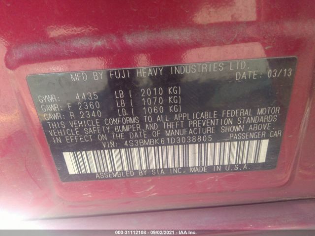 Photo 8 VIN: 4S3BMBK61D3038805 - SUBARU LEGACY 