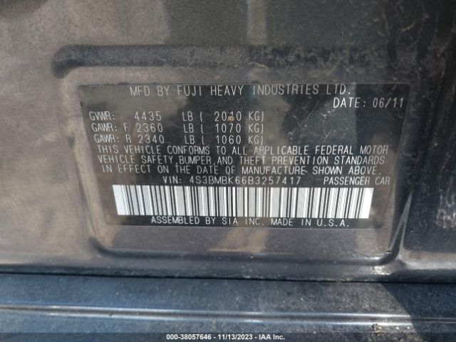 Photo 8 VIN: 4S3BMBK66B3257417 - SUBARU LEGACY 