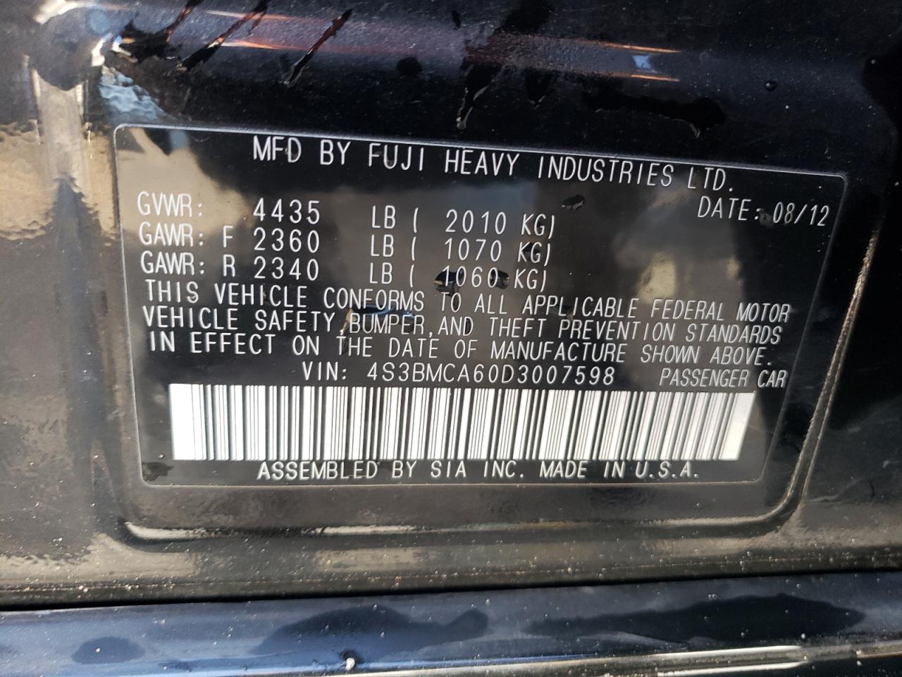 Photo 11 VIN: 4S3BMCA60D3007598 - SUBARU LEGACY 