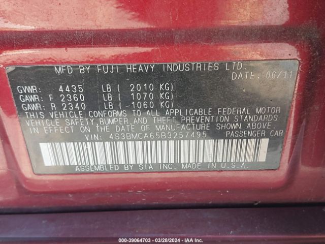 Photo 8 VIN: 4S3BMCA65B3257495 - SUBARU LEGACY 