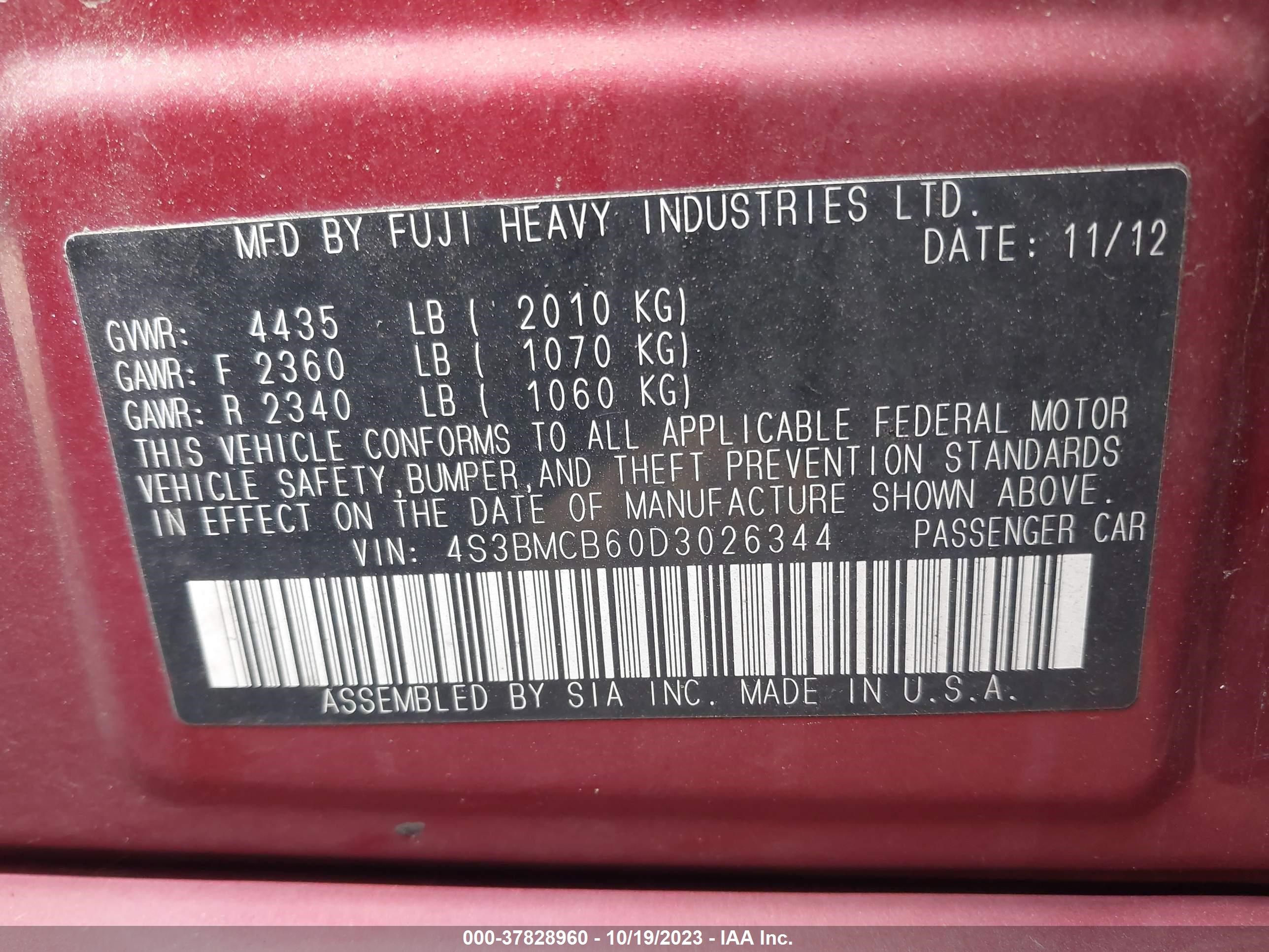 Photo 8 VIN: 4S3BMCB60D3026344 - SUBARU LEGACY 