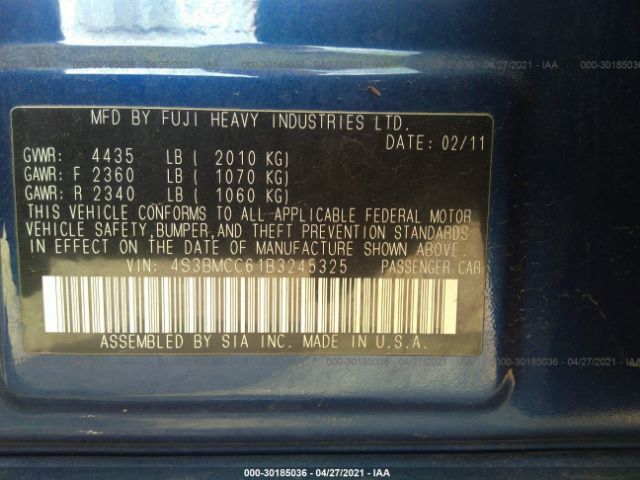 Photo 8 VIN: 4S3BMCC61B3245325 - SUBARU LEGACY 