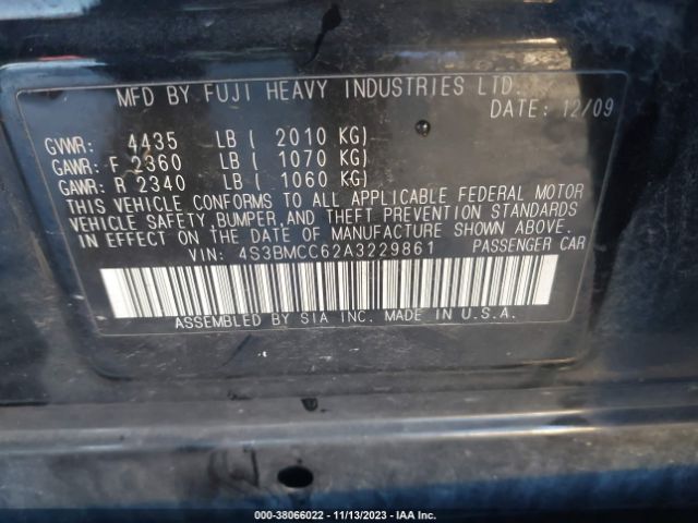 Photo 8 VIN: 4S3BMCC62A3229861 - SUBARU LEGACY 