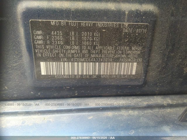 Photo 8 VIN: 4S3BMCC64A3242014 - SUBARU LEGACY 