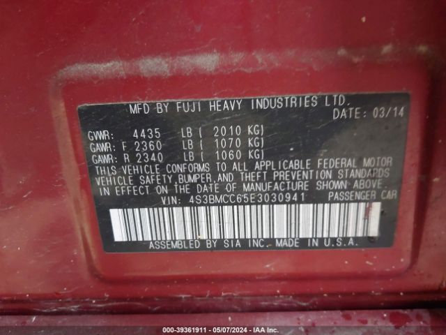 Photo 8 VIN: 4S3BMCC65E3030941 - SUBARU LEGACY 